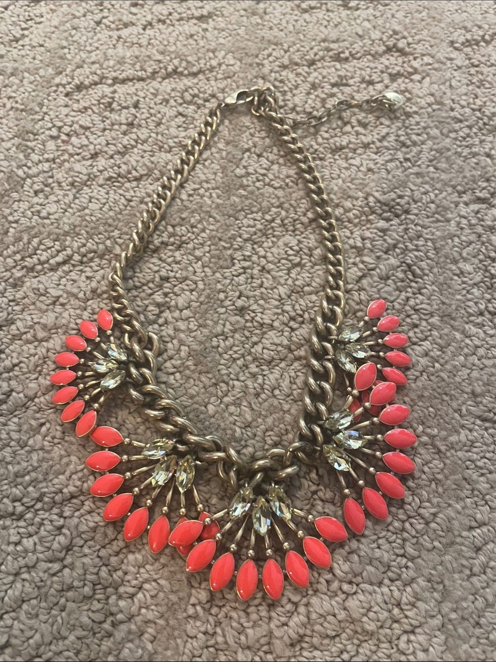 Stella & Dot Coral Pink Statement Bib Necklace with Gold Chain